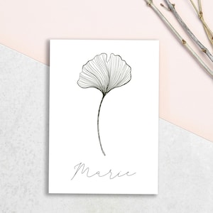 Namenskarte,  Geburtstagskarte, Grußkarte, Postkarte, Ginko, Ginkoblatt, individualisierter, personalisierbar