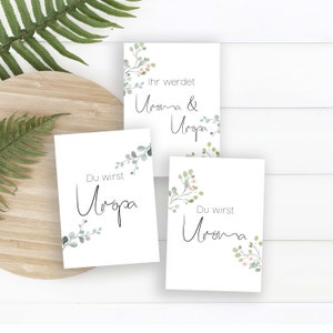 Du wirst Uroma, Du wirst Uropa, Ihr werdet Uroma und Uropa, Schwangerschaft verkünden, Verkündungskarte, greenery,