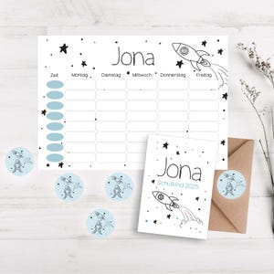 Stundenplan Rakete 8Fächer/Zeit, personalisiert, Stundenplan mit Name, Einschulungsgeschenk, Einschulung, Geschenk zur Einschulung, Schule