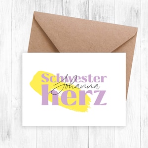 Schwesterherz, Karte Schwester, Postkarte, Geburtstagskarte, personalisierte Karte