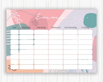 Weekly planner, timetable, personalized, timetable with name, back-to-school gift, first day of school, gift for starting school, start of school