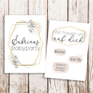Einladungen Babyparty, Baby Party,  baby shower, babyshower,  Einladungskarten, floral, edel, personalisiert,