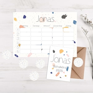 Einschulungsset 6 Fächer/Zahlen, Karte, Stundenplan Schulstart, Karte Schulanfang, Postkarte, Einschulungskarte, Karte zur Einschulung