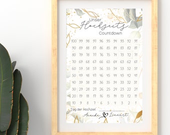 Hochzeit Countdown mit Stickern, personalisierbar, Hochzeit Meilensteine, Geschenk zur Verlobung, Verlobungsgeschenk, Hochzeitscountdown