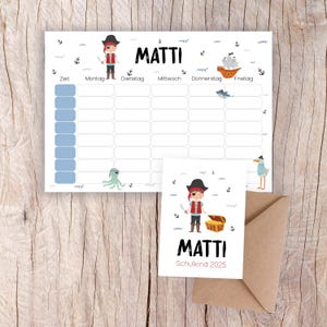 Stundenplan Set Pirat 8 Fächer/Zeit, Wochenplan, Stundenplan, personalisiert, Stundenplan mit Name, Einschulung