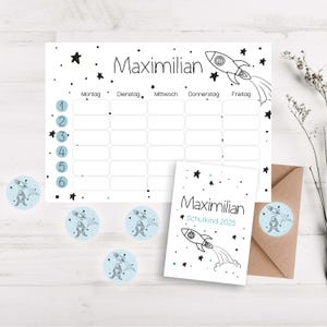 Stundenplan Rakete 6Fächer/Zahlen, personalisiert, Stundenplan mit Name, Einschulungsgeschenk, Einschulung, Geschenk zur Einschulung, Schule
