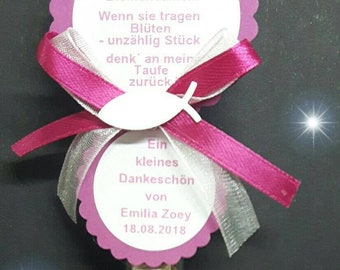 Gastgeschenk Platzkarte Blumensamen Schmetterlingstreff Wunschtext mit Name und Datum farblich individuell . Gerne auch als Tischkarte