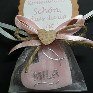 Gastgeschenk Platzkarte Seife Schafmilchseife Herz Hochzeit Kommunion Taufe Holzherz Kraftpapier Wunschtext Name Datum Personalisiert