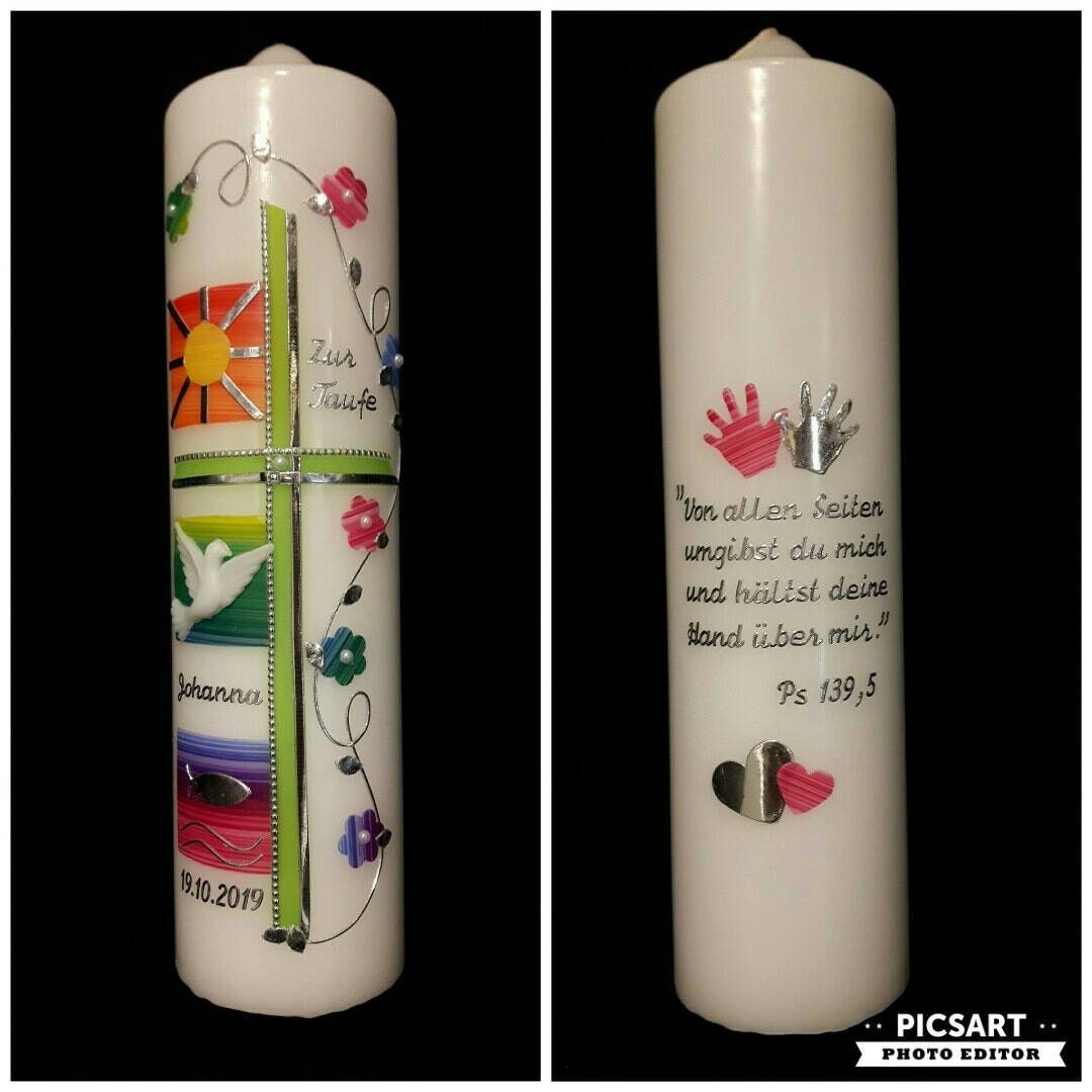 Christening Candle Round 28 X 7 Cm Rainbow Colorful Silver Etsy