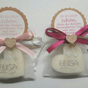 Regalo para invitados corazón de jabón de leche de oveja para bautizo, comunión, confirmación, boda. Coloreado individualmente y con el texto deseado.
