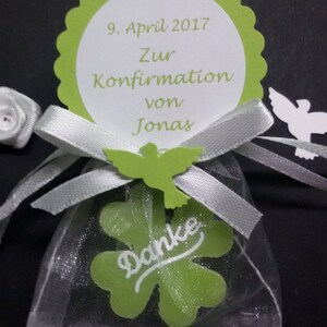 Guest gift soap wedding baptism communion cloverleaf confirmation green white desired text individual soap fairy