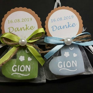 Gastgeschenk Platzkarte Seife Schafmilchseife Herz Hochzeit Kommunion Taufe Holzherz Kraftpapier Wunschtext Name Datum Personalisiert