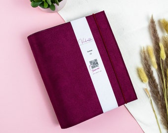 Folder, A5, personal, 6-fold ring binder system, bordeaux, suede look