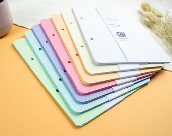Inserts, paper folders, A4, A5 and A6, 2-fold ring binder, doted / blank, 7 colors