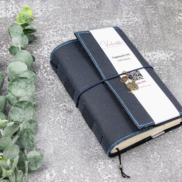 Tagebuch, blueberry, A5-A7, 240 Seiten, veganes Leder (OilSkin)