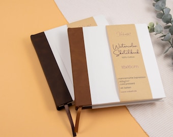 Watercolor Sketchbook, 100% cotton, 44 pages, 300gsm watercolor paper, 16x16cm, 6.3x6.3inch, cover made of watercolor paper