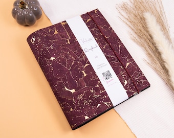ring binder, wine red/gold, A5, personal, A6, 2-ring or 6-ring binder, cork