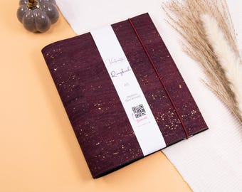 ring binder, wine red/golden dots, A5, personal, A6, 2-ring or 6-ring binder, cork