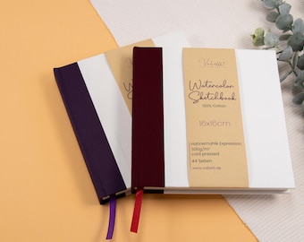 Watercolor Sketchbook, 44 pages, 300gsm watercolor paper, 16x16cm, 6.3x6.3inch, cover made of watercolor paper