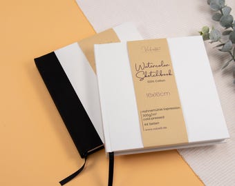Watercolor Sketchbook, 100% cotton, 44 pages, 300gsm watercolor paper, 16x16cm, 6.3x6.3inch, cover made of watercolor paper