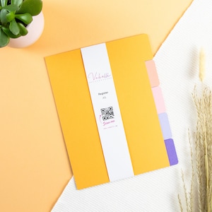 Registre, A5, orange, violet, carton photo 220g, 5 pièces, perforé 2 ou 6 trous