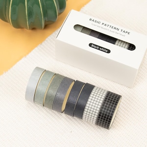 Nastro adesivo Washi, set da 8, bianco e nero