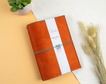 Travelers Journal, orange/turquoise, different sizes, faux leather