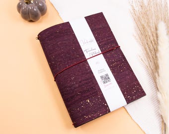 Travelers Journal, cork, wine red/golden dots, various sizes