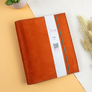 Pasta, laranja/turquesa, A5, pessoal, A6, pasta de argolas com 2 e 6 dobras, imitação de camurça