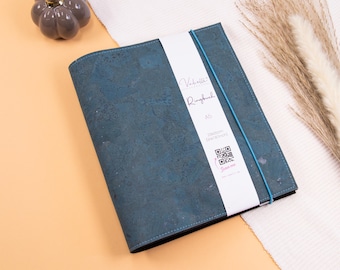 ring binder, turquoise, A5, personal, A6, 2-ring or 6-ring binder, cork