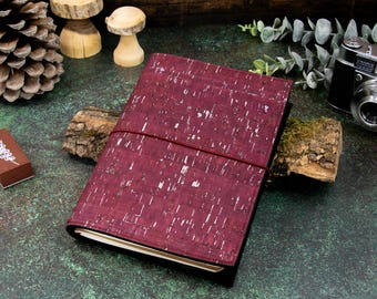 Travelers Notebook | weinrot/silber | Kork| versch. Größen