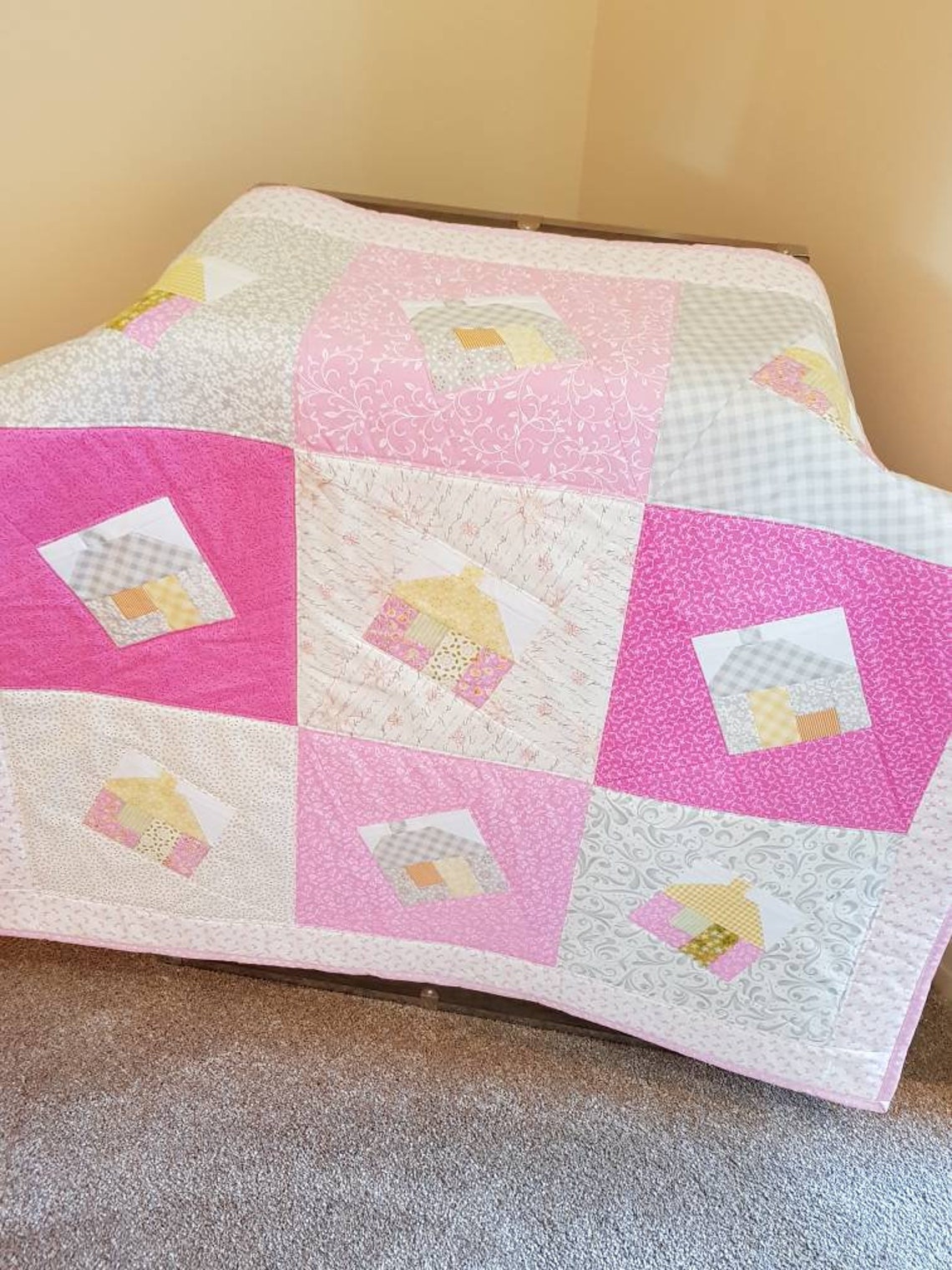Cot quilt Baby girl quilt Handmade patchwork quilt Baby Etsy