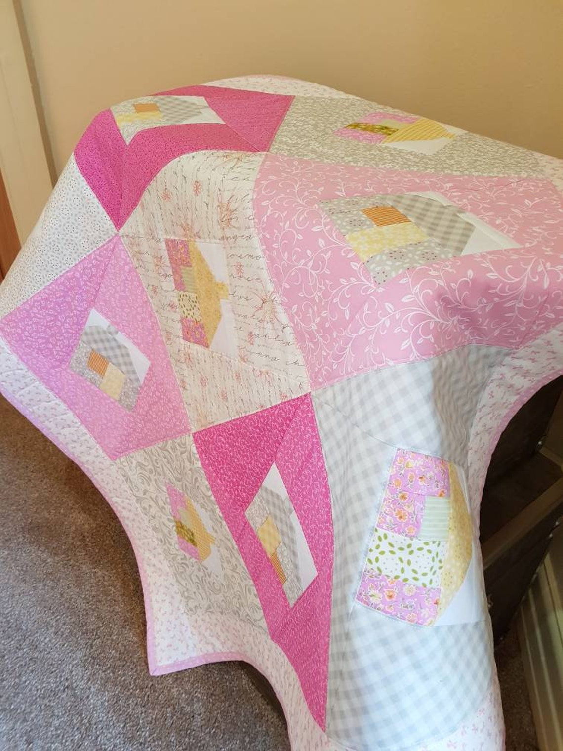 Cot quilt Baby girl quilt Handmade patchwork quilt Baby Etsy