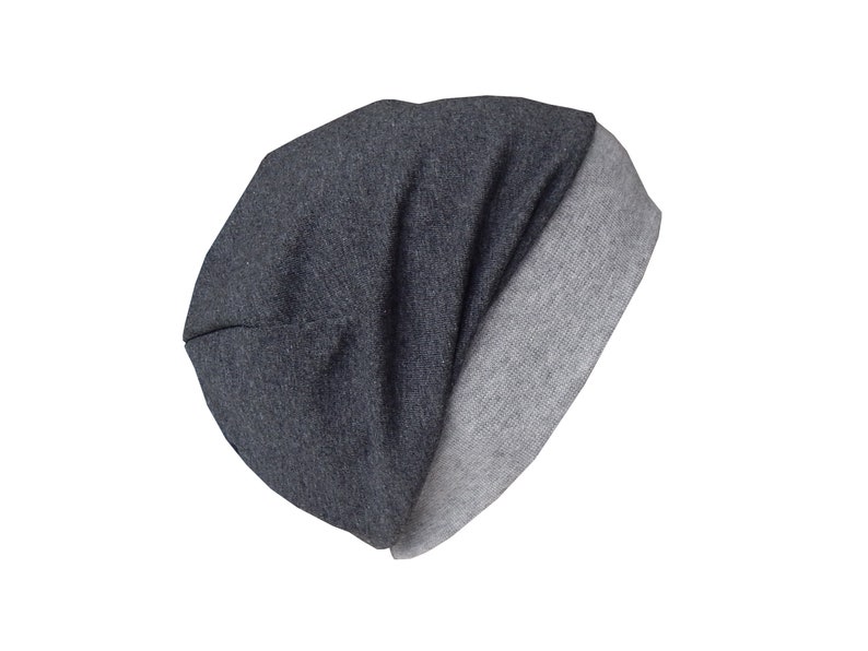 Leichte Beanie mit Bündchen für Babys Kinder Damen und Herren. Neutrale Basic-Beanie einlagig aus Jersey meliert mit Farbauswahl anthrazit