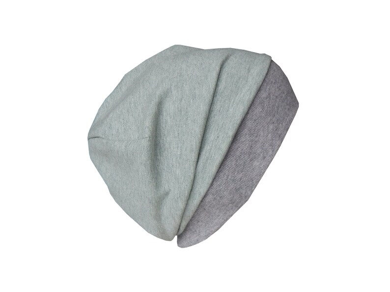 Leichte Beanie mit Bündchen für Babys Kinder Damen und Herren. Neutrale Basic-Beanie einlagig aus Jersey meliert mit Farbauswahl mint