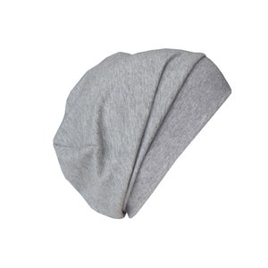 Leichte Beanie mit Bündchen für Babys Kinder Damen und Herren. Neutrale Basic-Beanie einlagig aus Jersey meliert mit Farbauswahl Grau