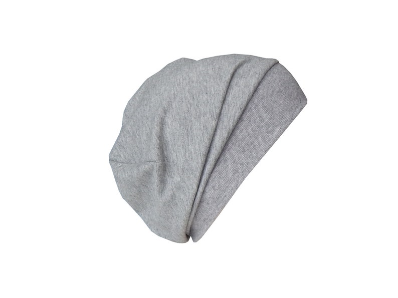 Leichte Beanie mit Bündchen für Babys Kinder Damen und Herren. Neutrale Basic-Beanie einlagig aus Jersey meliert mit Farbauswahl Grau