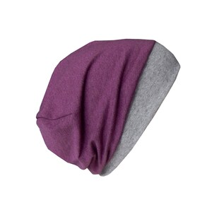 Leichte Beanie mit Bündchen für Babys Kinder Damen und Herren. Neutrale Basic-Beanie einlagig aus Jersey meliert mit Farbauswahl Lila