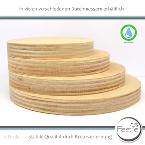 1x Holzscheibe rund Buche Multiplex 15 mm natur individuell  Holz Scheibe Kreis Kreisscheibe Holzrad Tischplatte DIY Geburtstagsteller