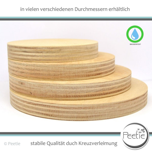 1x Holzscheibe rund Buche Multiplex 15 mm natur individuell  Holz Scheibe Kreis Kreisscheibe Holzrad Tischplatte