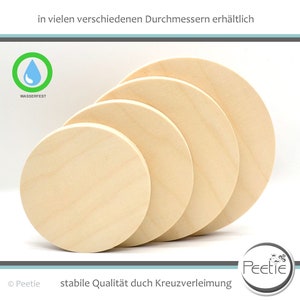 1x Holzscheibe rund Birke Multiplex 12 mm natur individuell  Holz Scheibe Kreis Kreisscheibe Holzrad Tischplatte