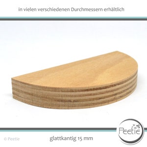 1x wooden disc semicircular beech multiplex 15 mm natural individual wood disc semicircle circular disc wooden wheel table top