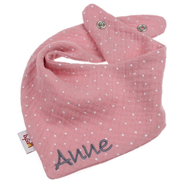 Muslin scarf with name *dots old pink*