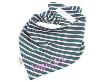 Neckerchief with name * Ringel jade green-pink *