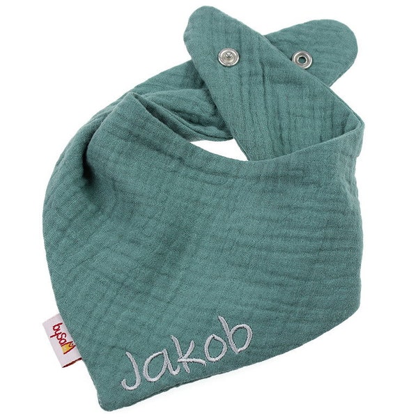 Muslin scarf with name * plain jade green NEW *