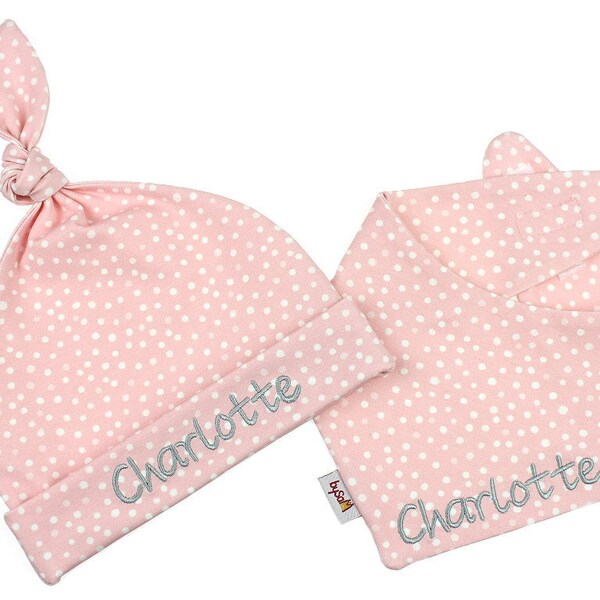 Cap set with name *Dots pink-white*