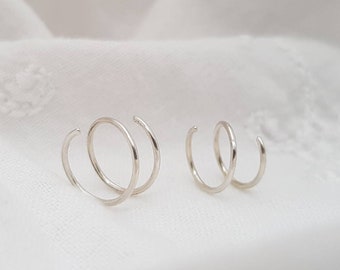 Spiral earrings for 1 ear hole &quot;Minimalist&quot; CURLY // Fake Double Piercing, recycled 925 silver, Sterling Silver spiral huggie hoops, Helix,