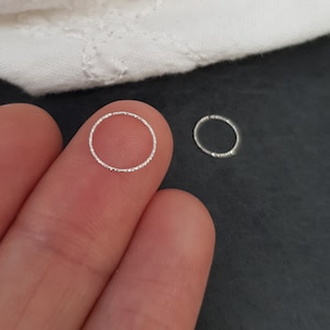Very thin 925 silver piercing ring / Sparkle piercing ear, nose piercing, helix piercing, nose ring, earring, 0.5 mm mini creole, septum image 1