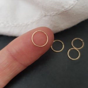 very thin 585 gold piercing ring "Minimalist" 14K solid gold, 0.5 mm thin helix, real gold piercing ring, earring, hoop, nose ring, 24 gauge
