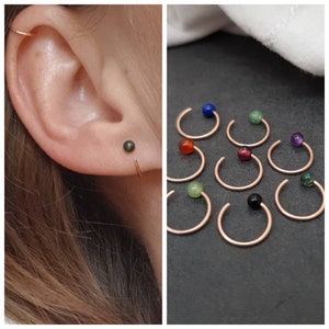 Open Hoop Earrings "Jewels" Rose Gold Filled // huggie hoops, piercing earrings, rose gold, moss agate, amethyst, jade, onyx, lapis lazuli, garnet,